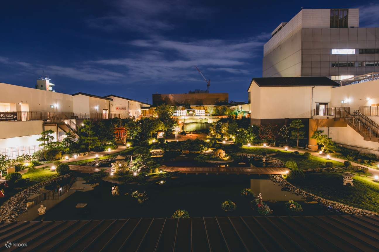 view of the rooftop garden at night